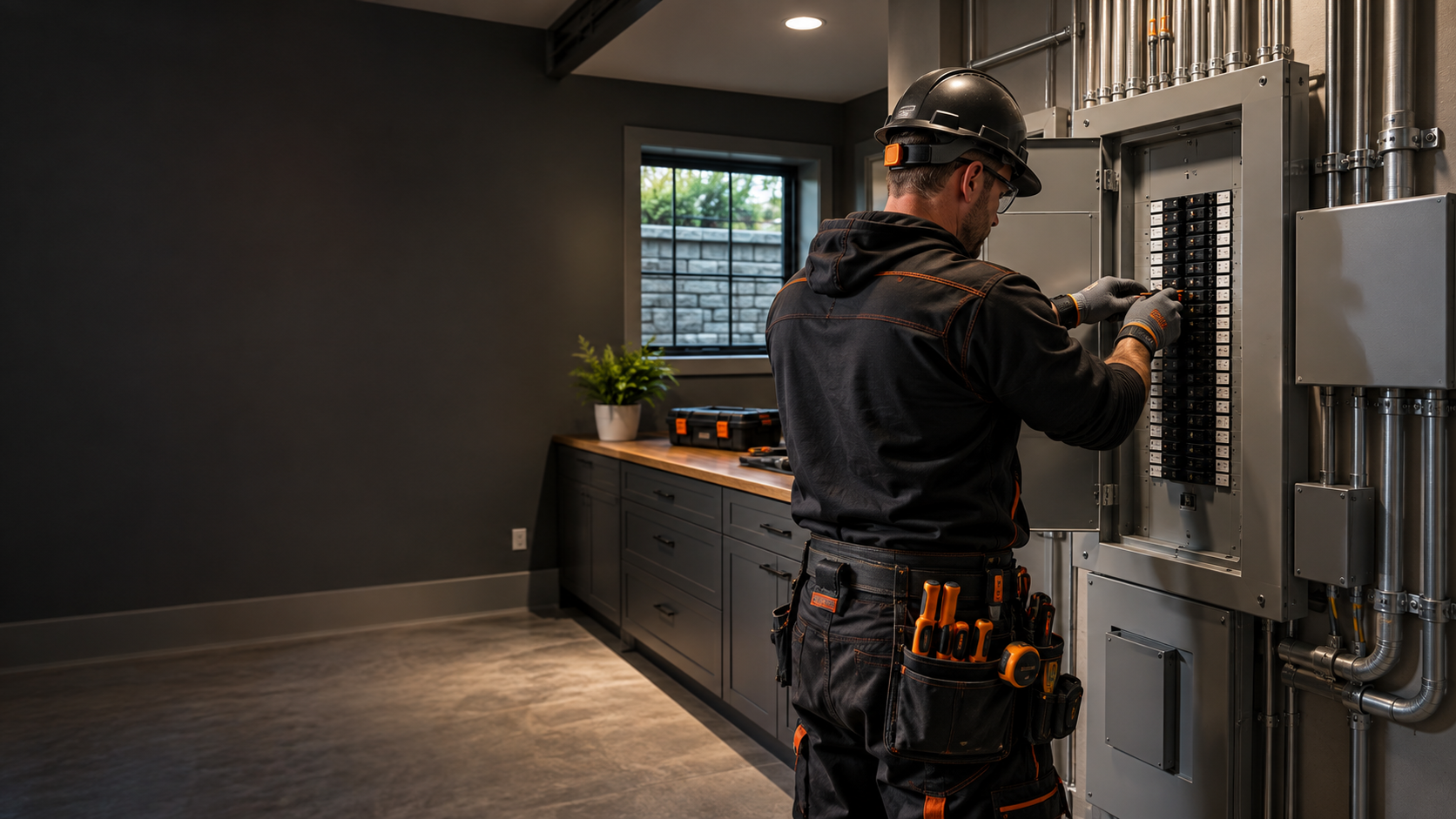 Professional electrician working on a modern electrical panel